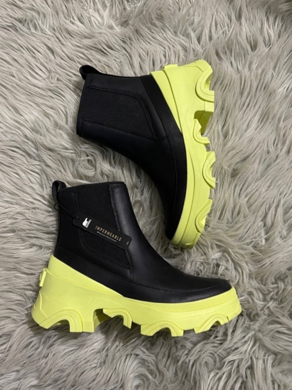 Sorel Black and Neon Yellow Chunky Sole Waterproof Boots